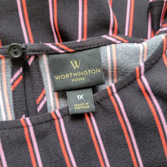 Worthington Womens Top 1X Plus Double Bell Sleeve Black Stripe Back STR82E - Picture 7 of 9